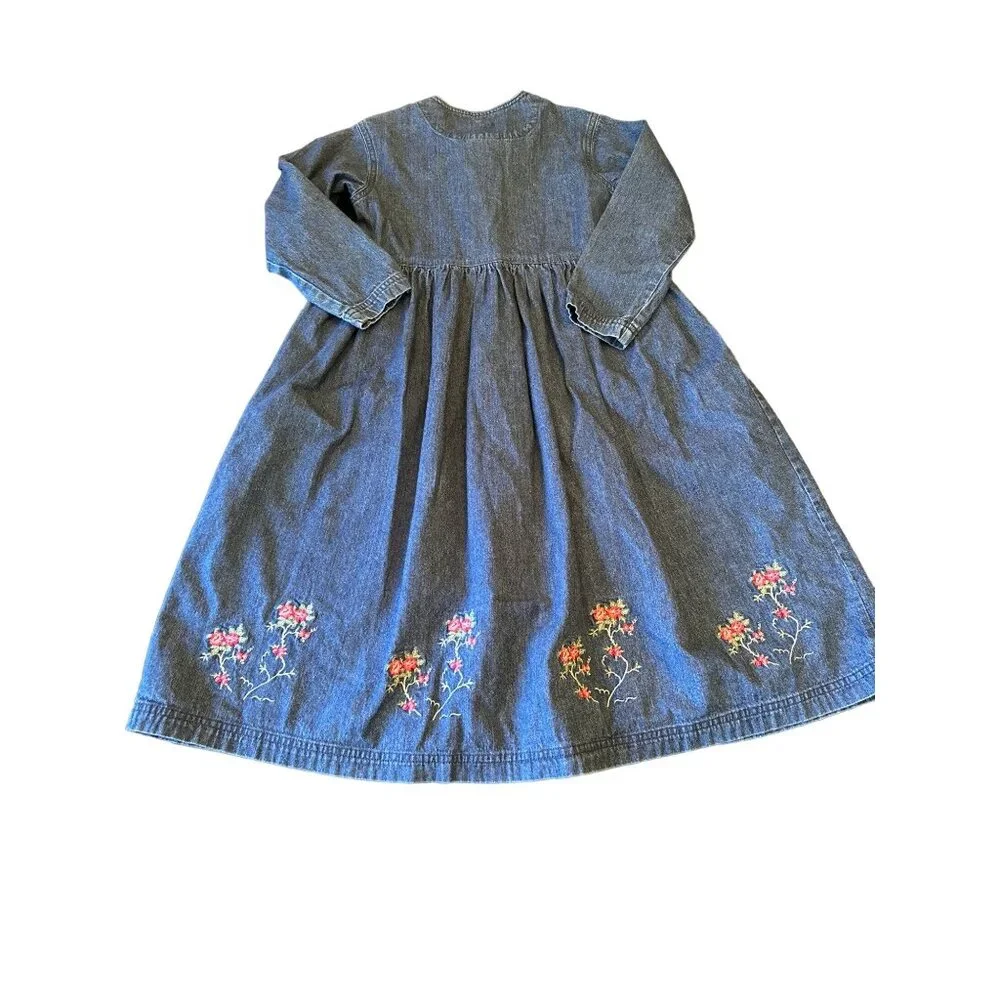 Laura Ashley Dress‎ Blue Mother & Child Floral Embroidered Denim Button Front 7Y